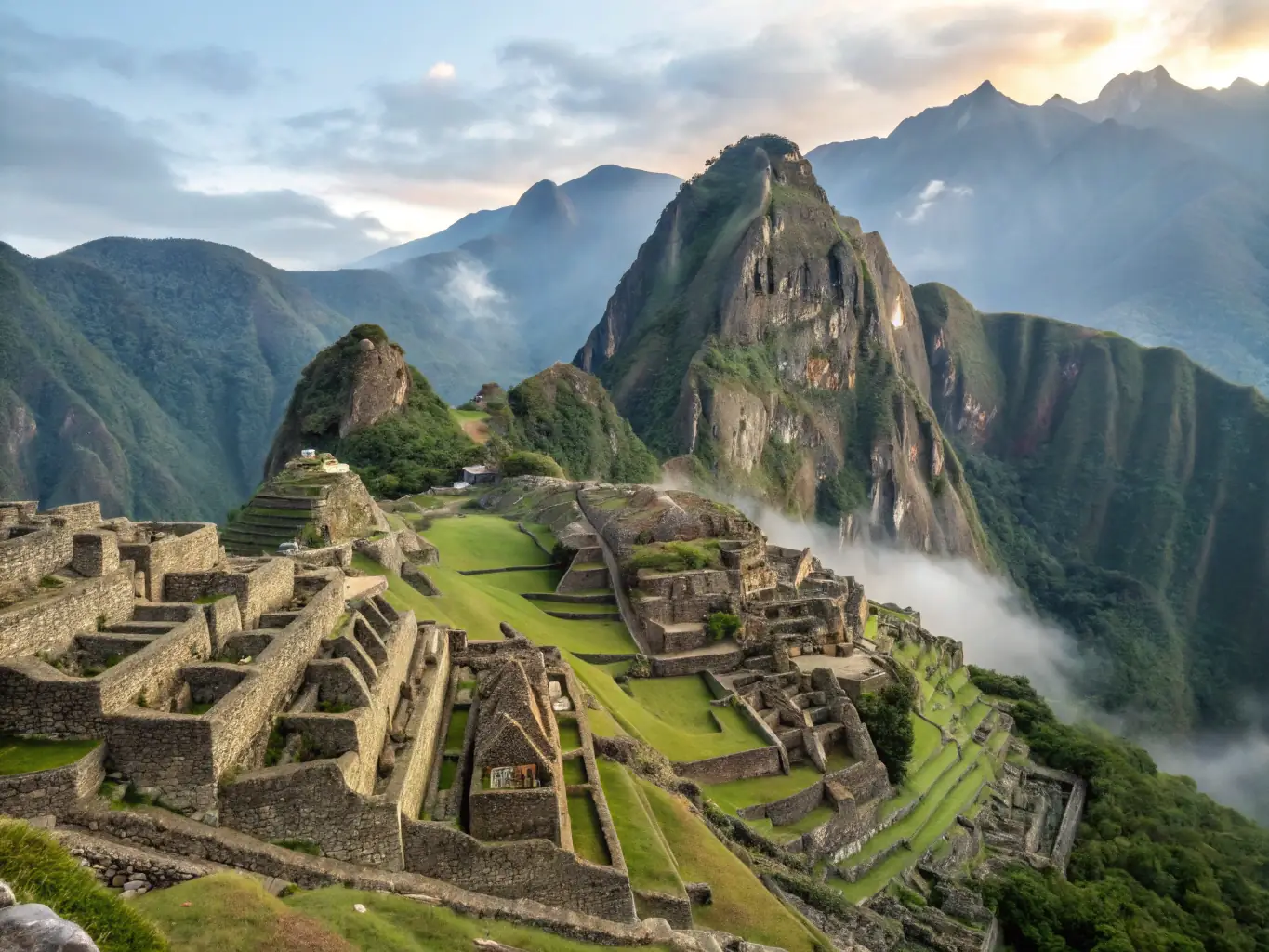 A photo of Machu Picchu, showcasing the impressive stonework and the surrounding landscape.